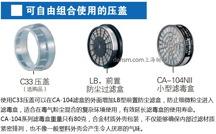 重松GM76-s防毒面具搭配CA-104濾毒盒