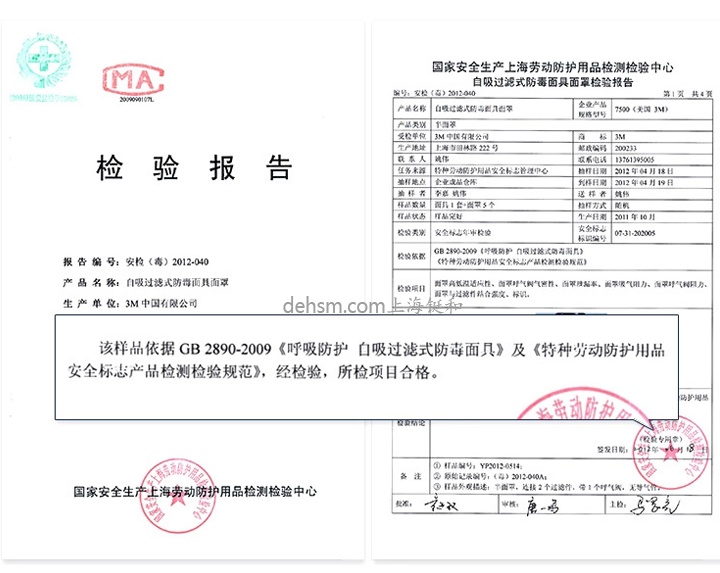 3M7502+6005防有機(jī)氣體及甲醛防毒面具檢測報(bào)告